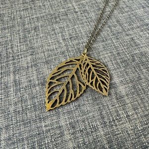 Bronze leaf long necklace